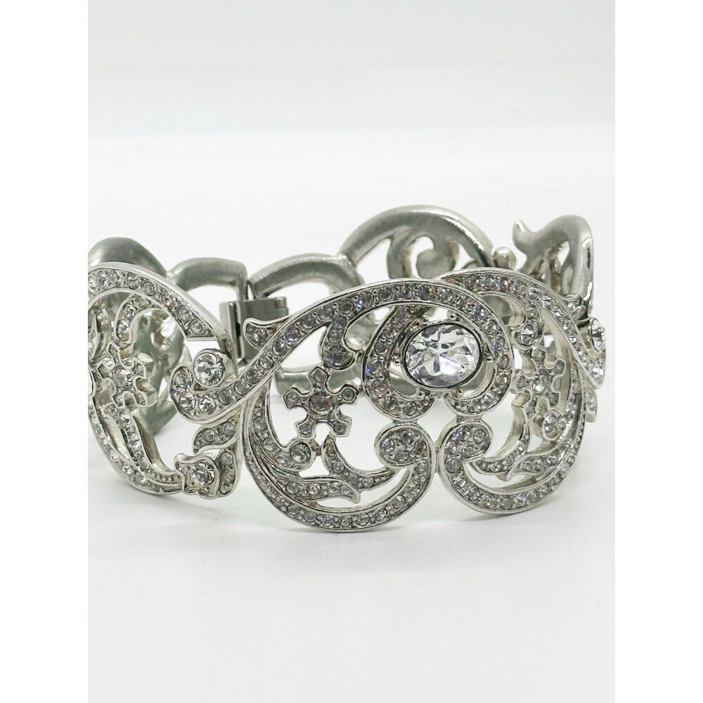 Kenneth Jay Lane KJL Clear Rhinestone Scroll Link Bracelet Art Deco Vintage